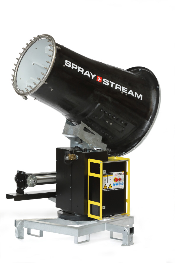 Brumisateur S18.5 Spraystream pour abattage poussières et traitement d'odeur, d'une portée de 80 à 90 m en application extérieur.