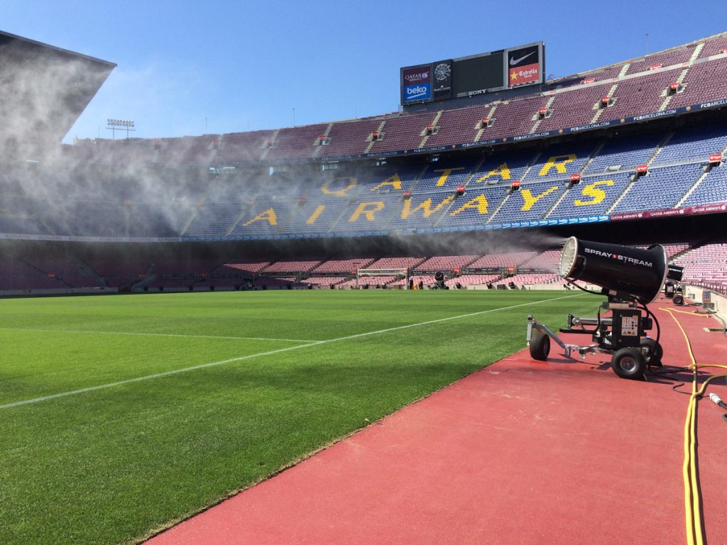 Stade football barcelona brumisateur hygrometrie refroidissement diffusion portee sport evenementiel natural tech web