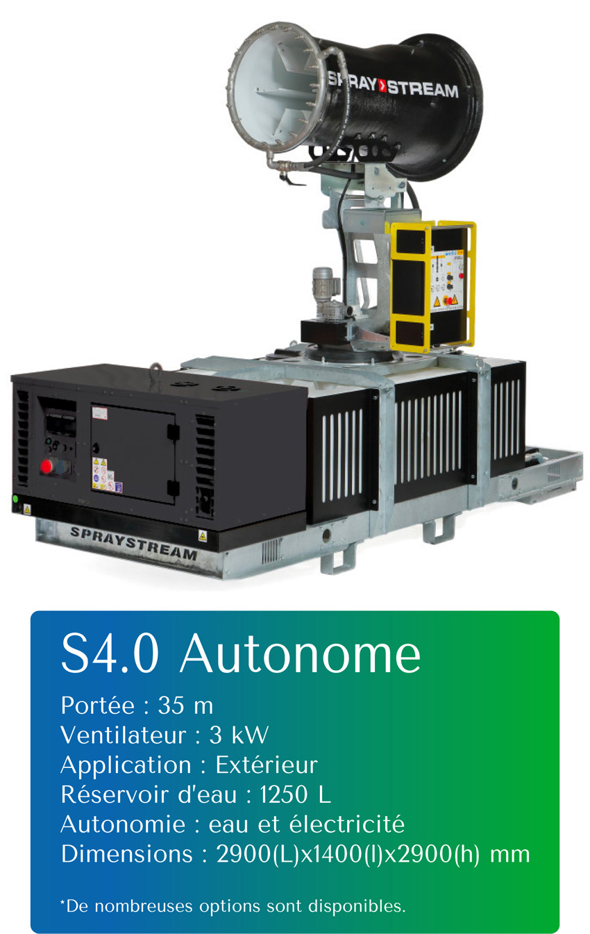 Brumisateur abattage poussières S4.0 Autonome eau et électricité description