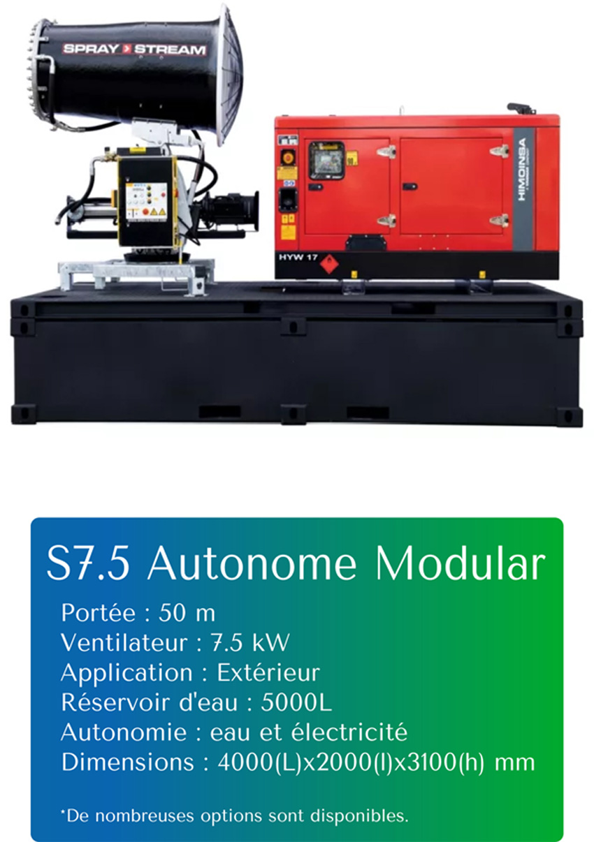 Brumisateur abattage poussières S7.5 Autonome modular eau et électricité description